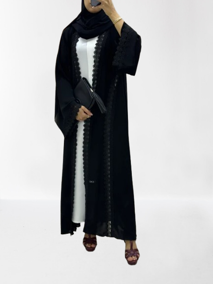 Classic Lace Abaya with Shaila, black, L0124