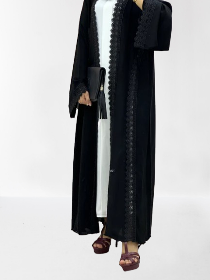 Classic Lace Abaya with Shaila, black, L0124