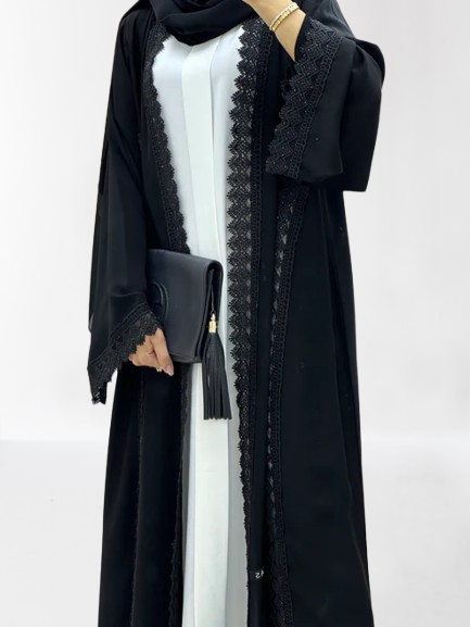 Classic Lace Abaya with Shaila, black, L0124