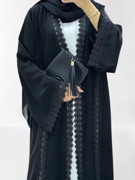 Classic Lace Abaya with Shaila, black, L0124