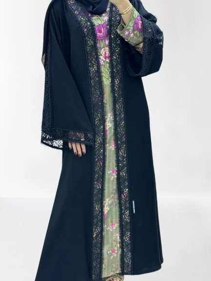 Classic Lace Abaya with Shaila, black, L0123