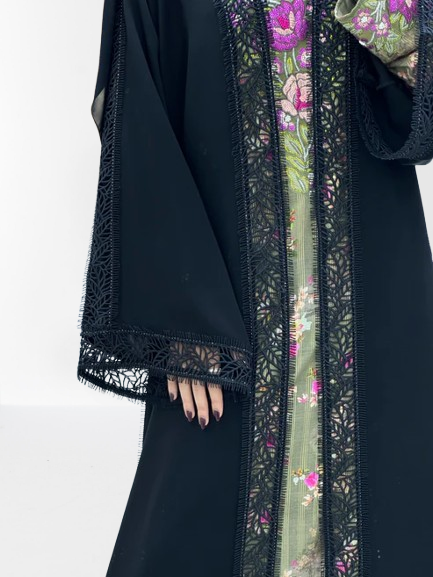 Classic Lace Abaya with Shaila, black, L0123