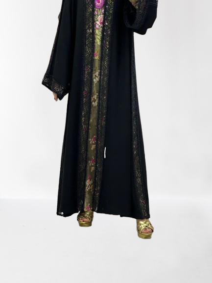 Classic Lace Abaya with Shaila, black, L0123