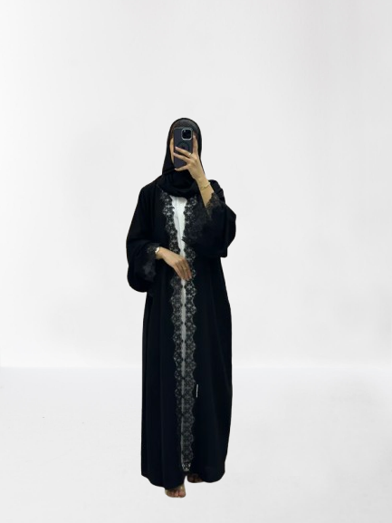 Classic Lace Abaya with Shaila, black, L0122