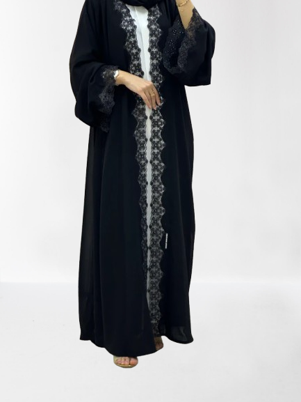 Classic Lace Abaya with Shaila, black, L0122