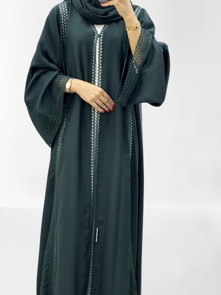 Classic Lace Abaya with Shaila, green, L0120