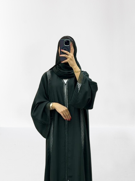 Classic Lace Abaya with Shaila, green, L0120