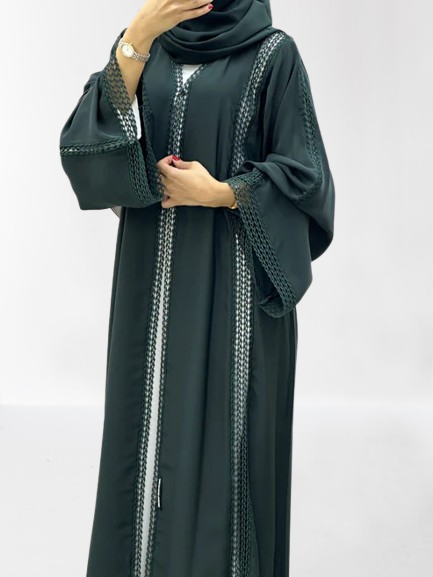 Classic Lace Abaya with Shaila, green, L0120