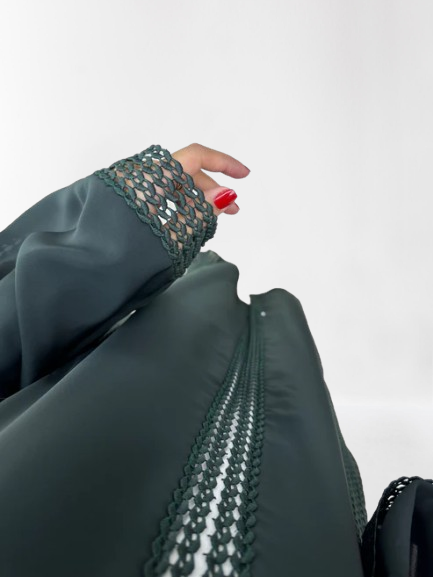 Classic Lace Abaya with Shaila, green, L0120