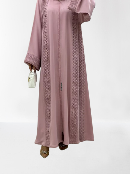 Classic Lace Abaya with Shaila, pink, L0119