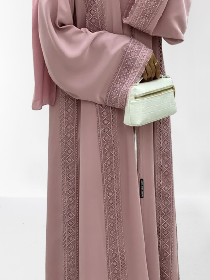 Classic Lace Abaya with Shaila, pink, L0119