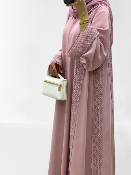 Classic Lace Abaya with Shaila, pink, L0119