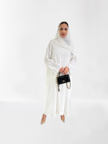 Classic Lace Abaya with Shaila, white, L0118