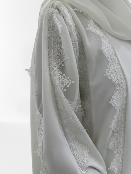 Classic Lace Abaya with Shaila, white, L0118