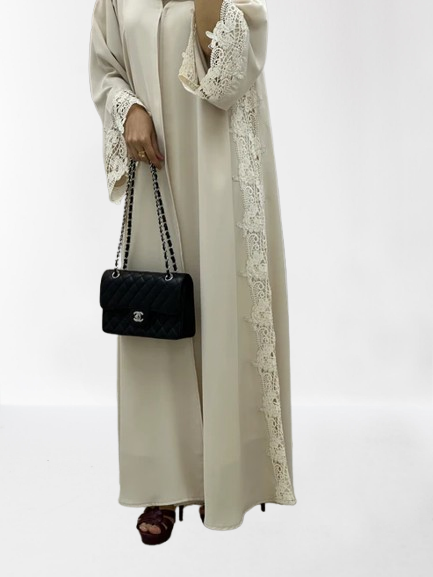 Classic Lace Abaya with Shaila, beige, L0117