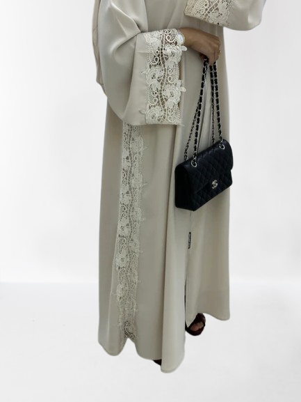 Classic Lace Abaya with Shaila, beige, L0117