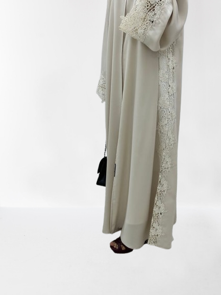 Classic Lace Abaya with Shaila, beige, L0117