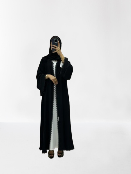 Classic Lace Abaya with Shaila, Black, L0116