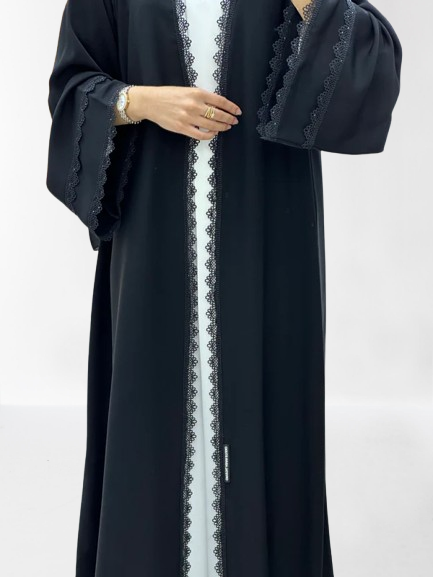 Classic Lace Abaya with Shaila, Black, L0116