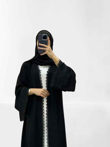 Classic Lace Abaya with Shaila, Black, L0116