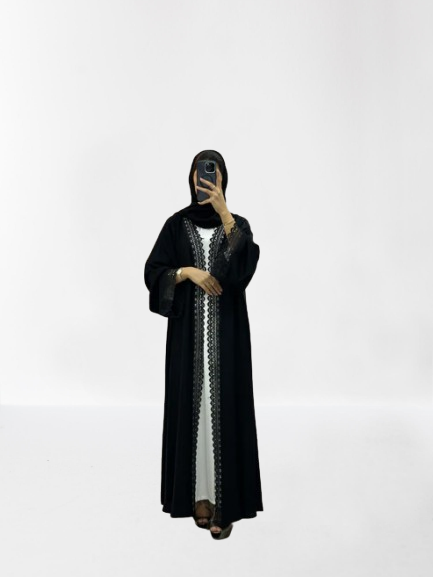 Classic Lace Abaya with Shaila, Black, L0115