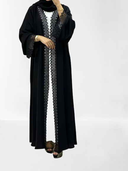 Classic Lace Abaya with Shaila, Black, L0115