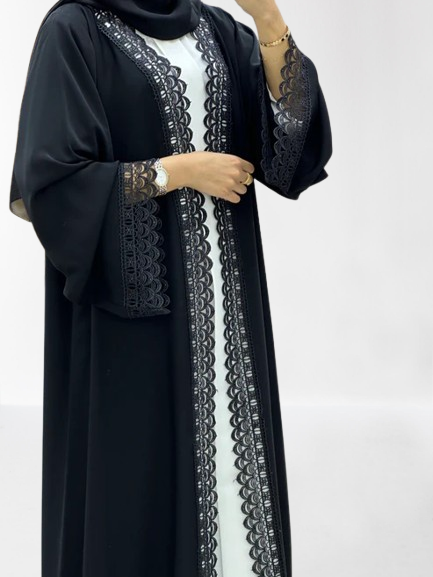 Classic Lace Abaya with Shaila, Black, L0115