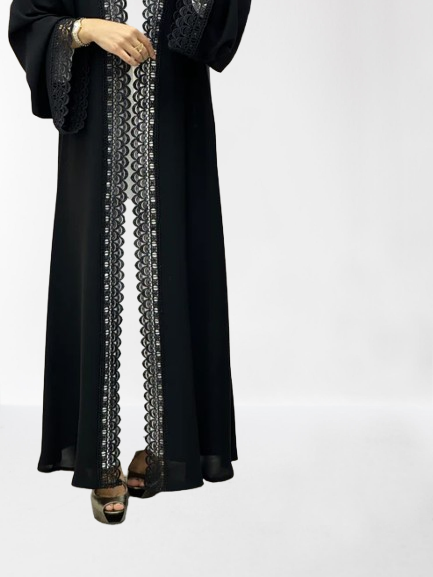 Classic Lace Abaya with Shaila, Black, L0115