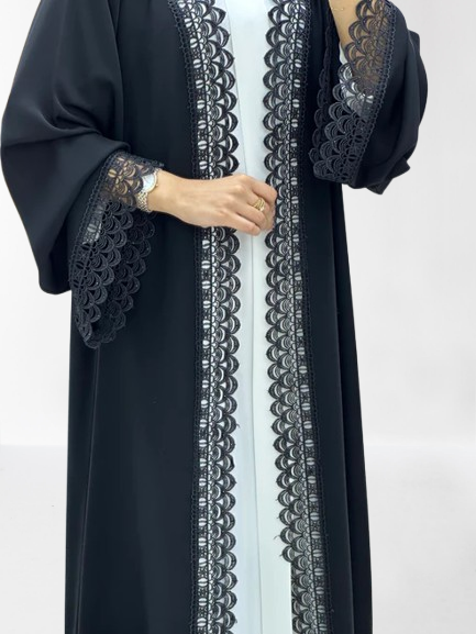 Classic Lace Abaya with Shaila, Black, L0115