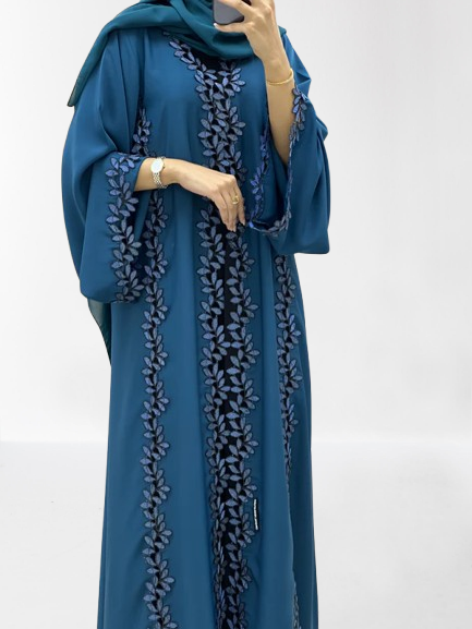 Classic Lace Abaya with Shaila, Blue, L0114