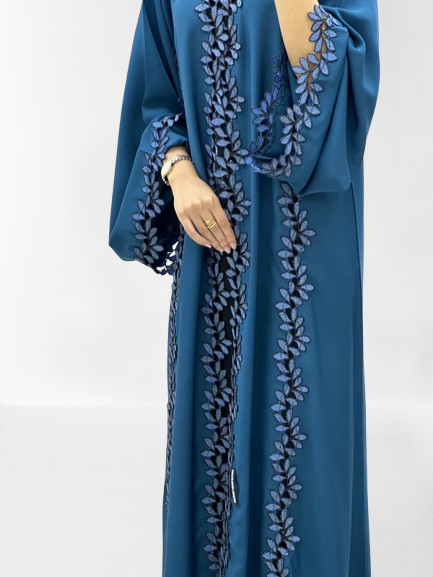 Classic Lace Abaya with Shaila, Blue, L0114