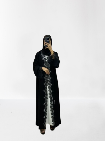 Classic Lace Abaya with Shaila, Black, L0113