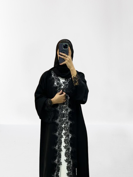 Classic Lace Abaya with Shaila, Black, L0113