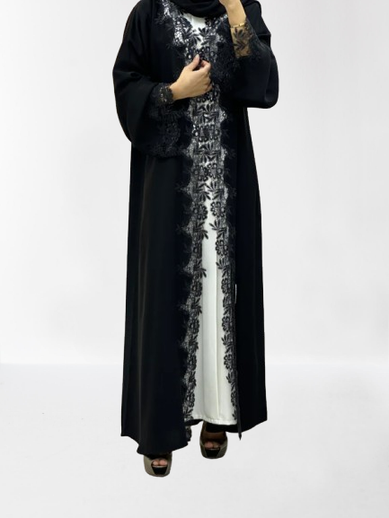 Classic Lace Abaya with Shaila, Black, L0113