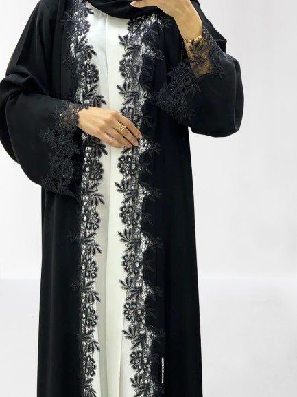 Classic Lace Abaya with Shaila, Black, L0113