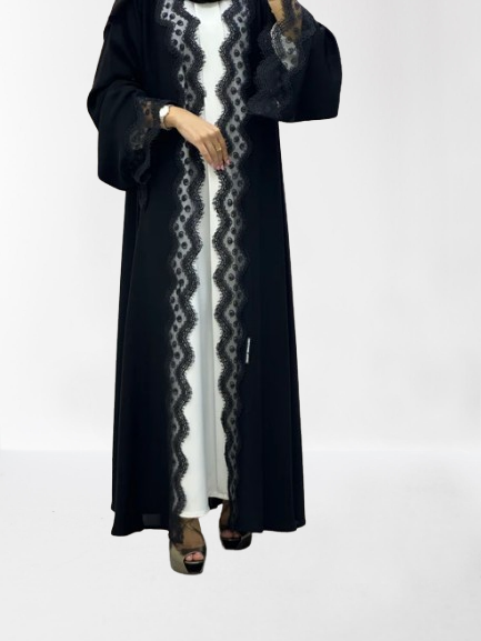 Classic Lace Abaya with Shaila, Black, L0112