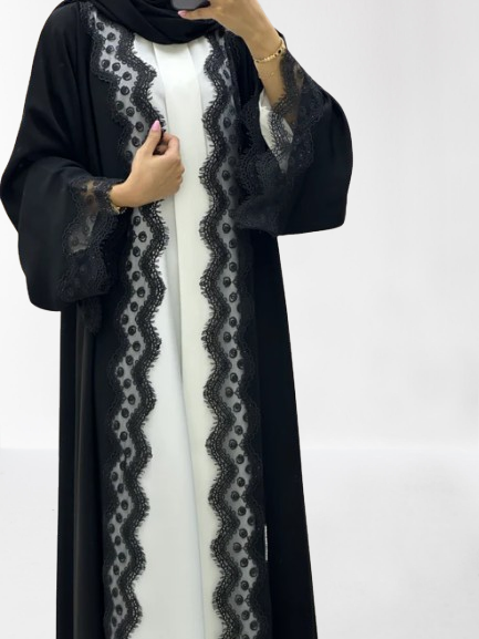 Classic Lace Abaya with Shaila, Black, L0112