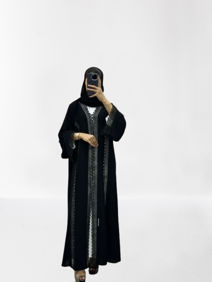 Classic Lace Abaya with Shaila, Black, L0111