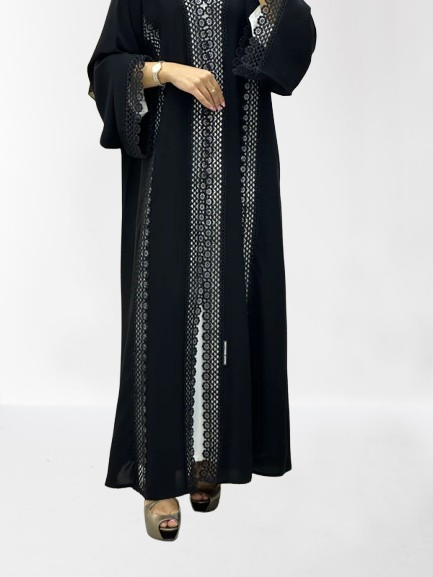 Classic Lace Abaya with Shaila, Black, L0111