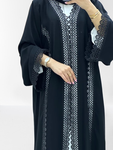 Classic Lace Abaya with Shaila, Black, L0111