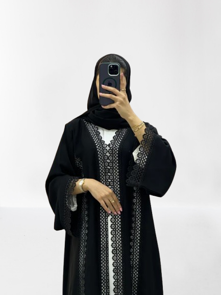 Classic Lace Abaya with Shaila, Black, L0111