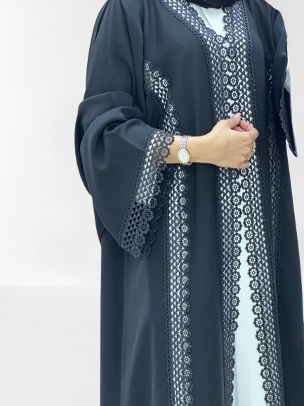 Classic Lace Abaya with Shaila, Black, L0111