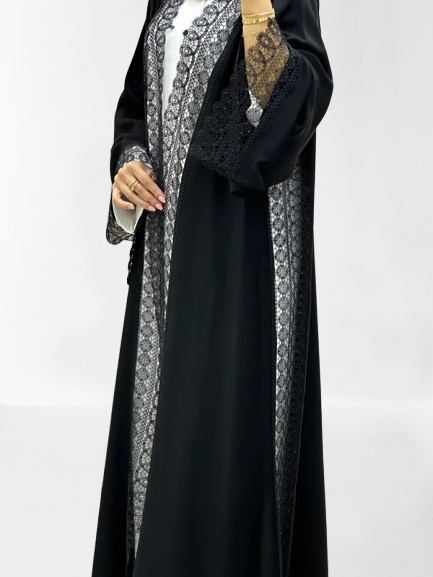 Classic Lace Abaya with Shaila, Black, L0110