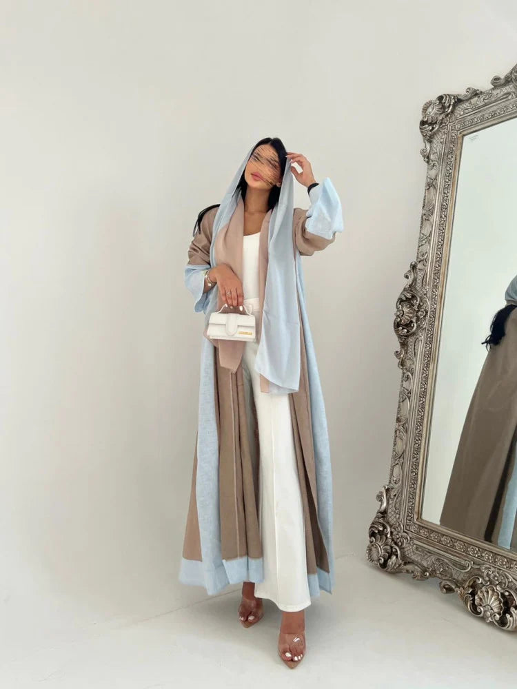 Beige and Blue Color Block Abaya