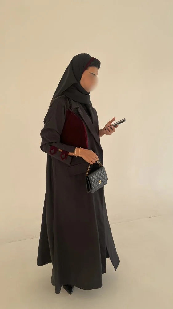 Winter Collection - 05, Burgundy & Grey Abaya