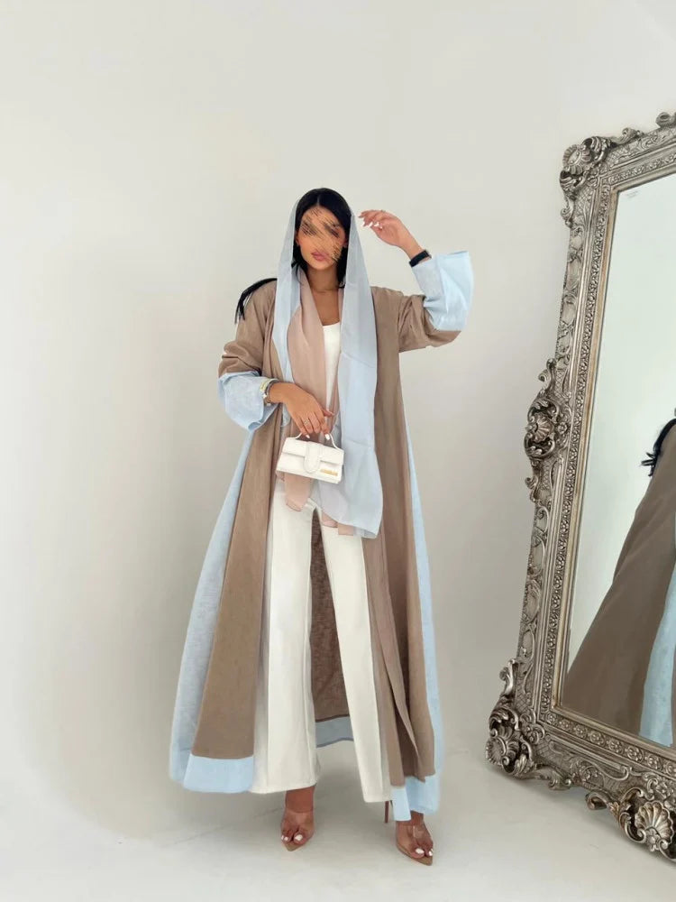 Beige and Blue Color Block Abaya