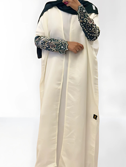 Ivory Grace with Embellished Emerald Sleeves