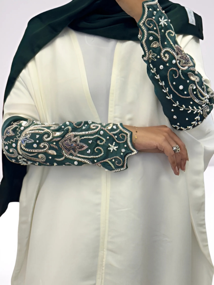 Ivory Grace with Embellished Emerald Sleeves