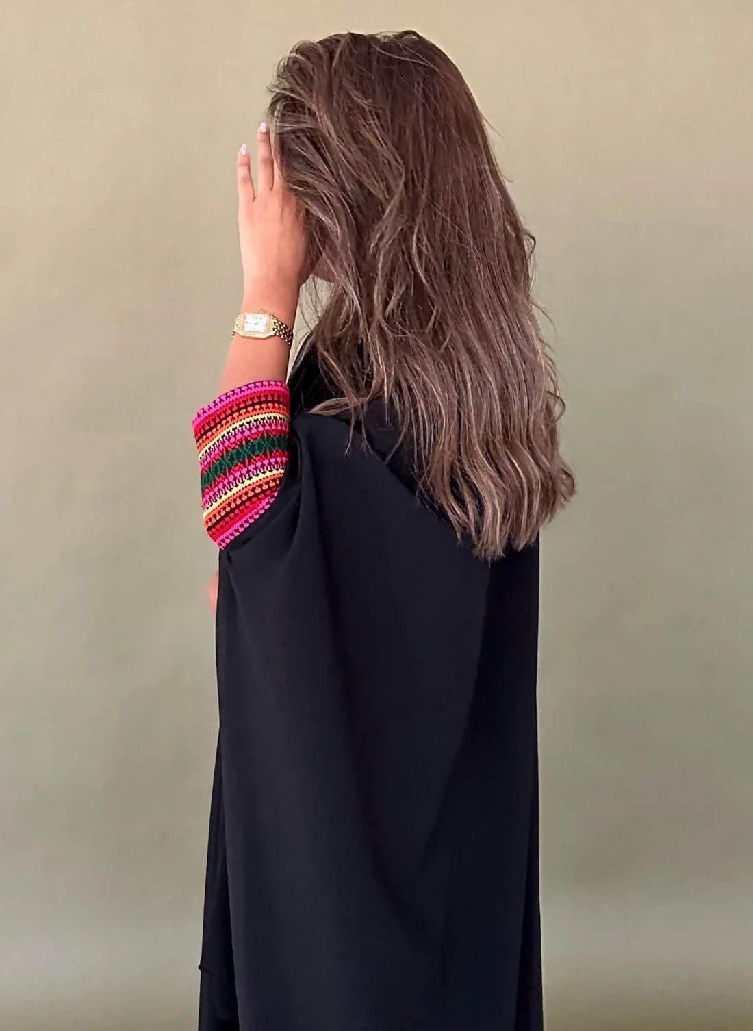 Black Abaya with Multi color Sleeves Embroidery