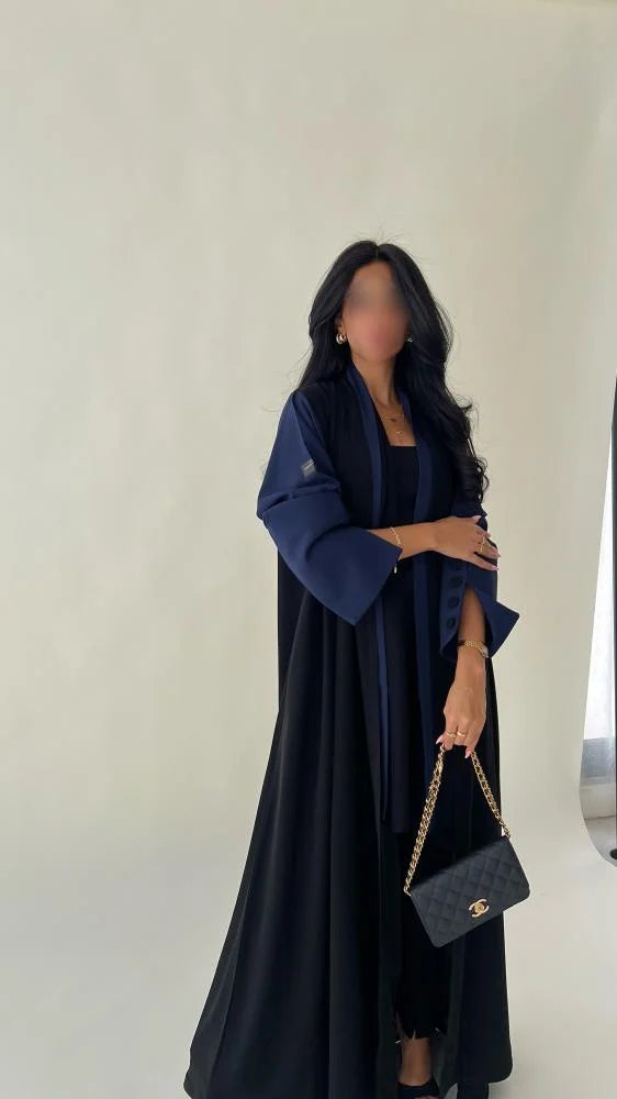 Black Abaya with Navy Blue sleeves with buttons